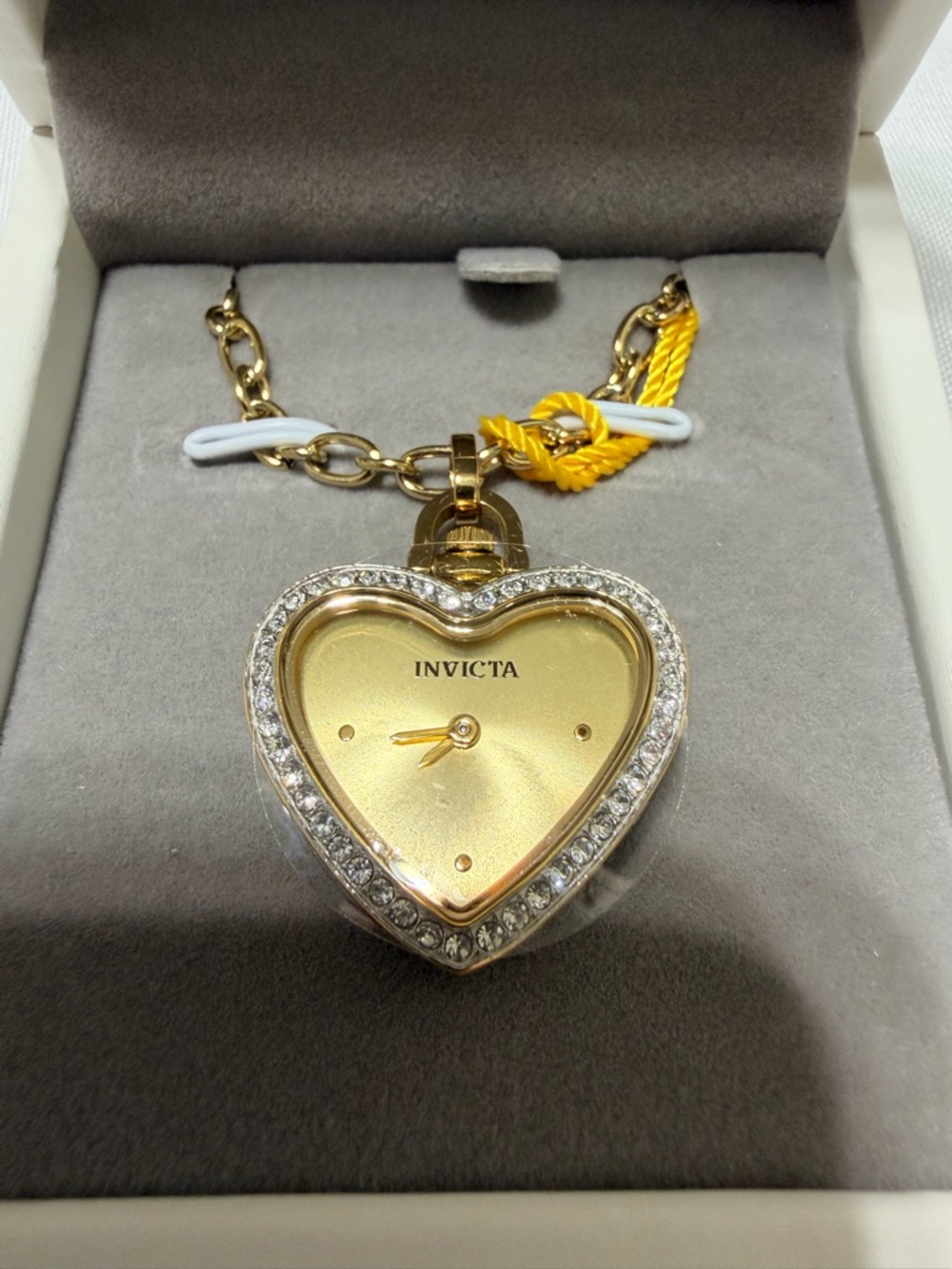 Invicta Heart Pendant Watch Necklace - Gold Tone with Crystal Accent